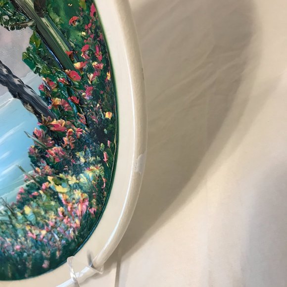 Original Oil Painting on Ceramic Plate Artist Signed Decorative Wall Hanging - Picture 5 of 6